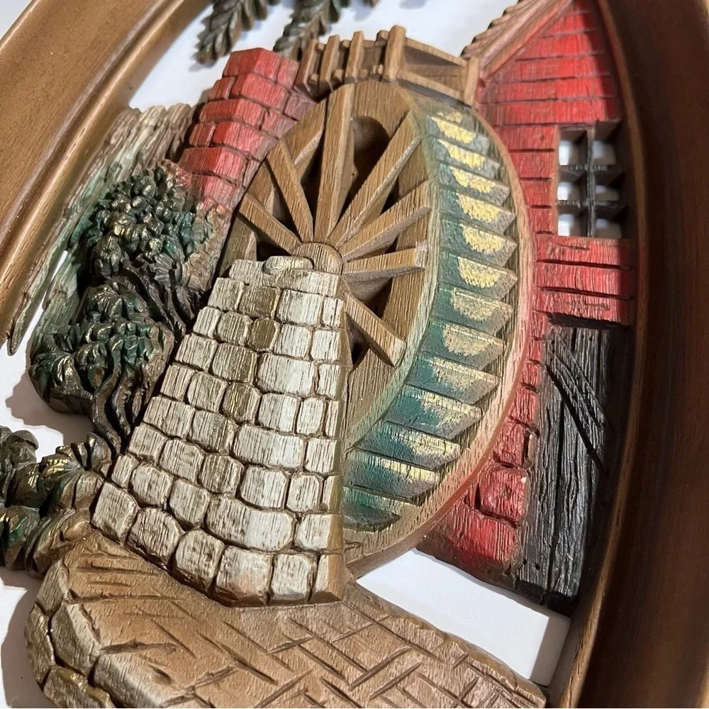 Vintage 1965 Burwood Wall Plaques Oval Cabin Farm Water Wheel USA LOT of 2 Decor